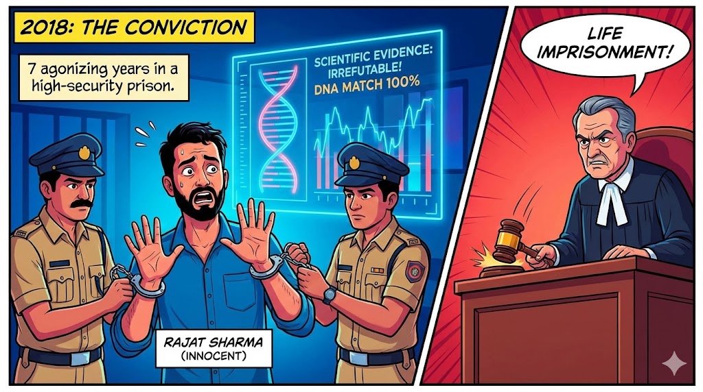 Rajat Sharma's wrongful conviction in 2018 based on DNA evidence